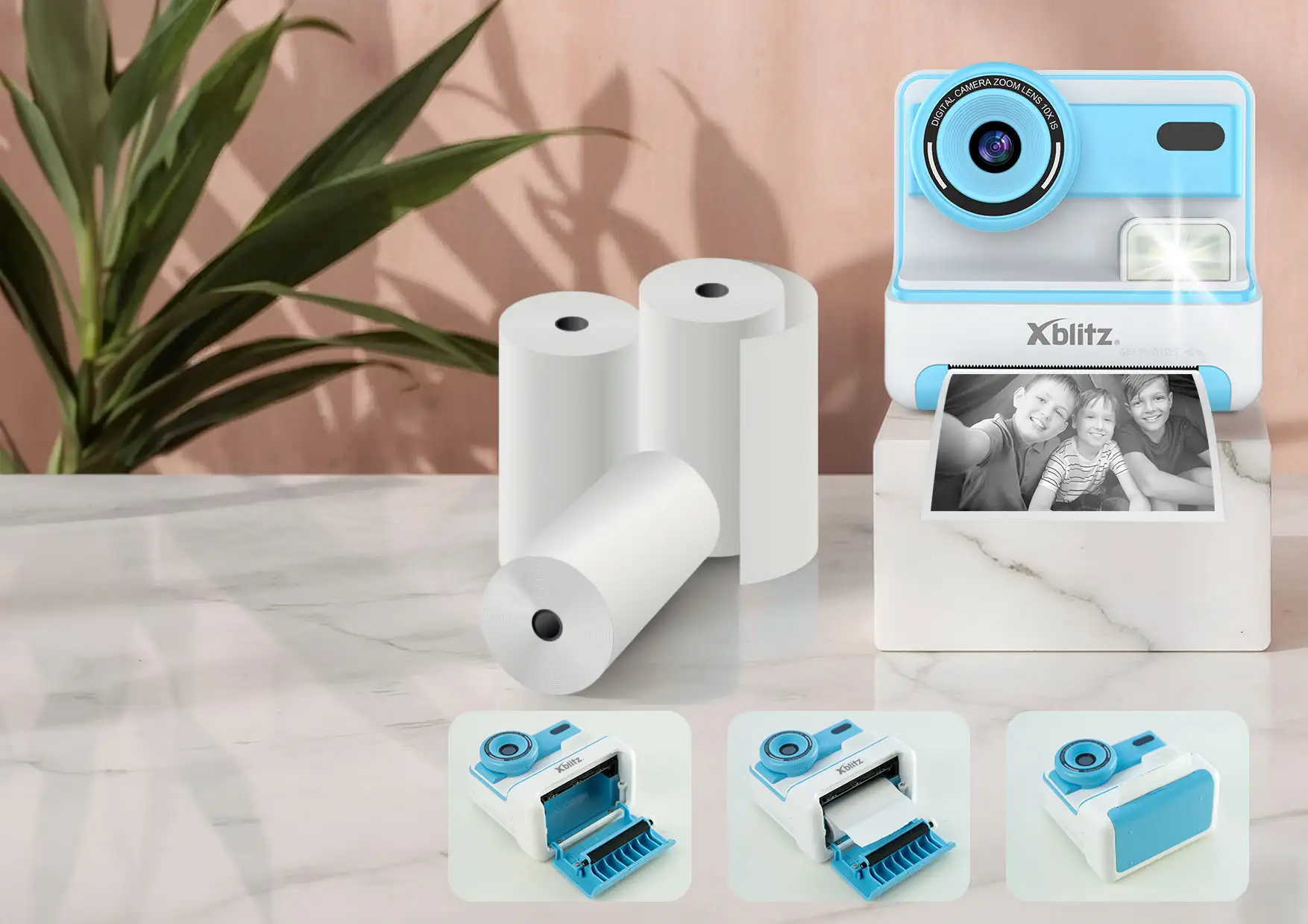 Xblitz Flash Blue Aparat natychmiastowy z drukarką termiczną dla dzieci