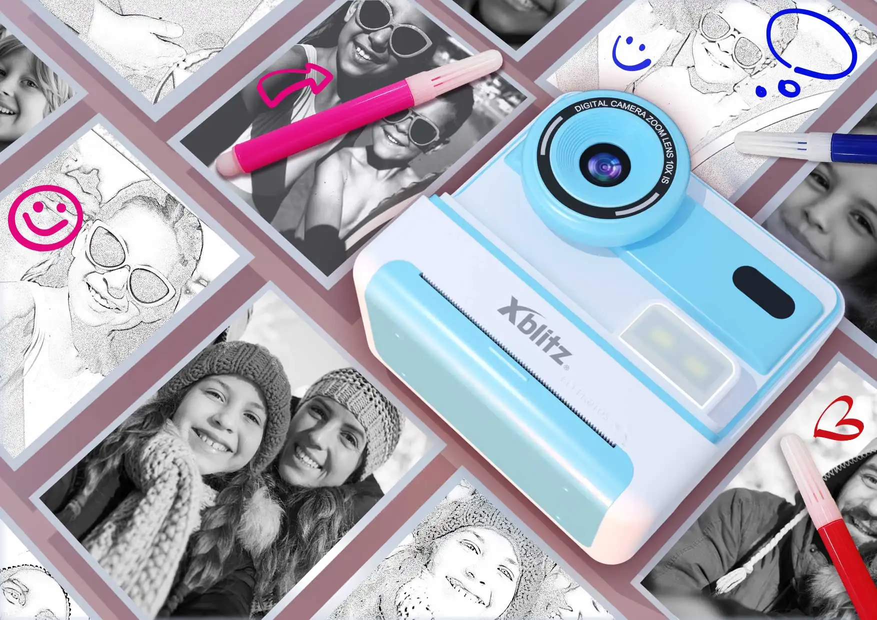 Xblitz Flash Blue Aparat natychmiastowy z drukarką termiczną dla dzieci