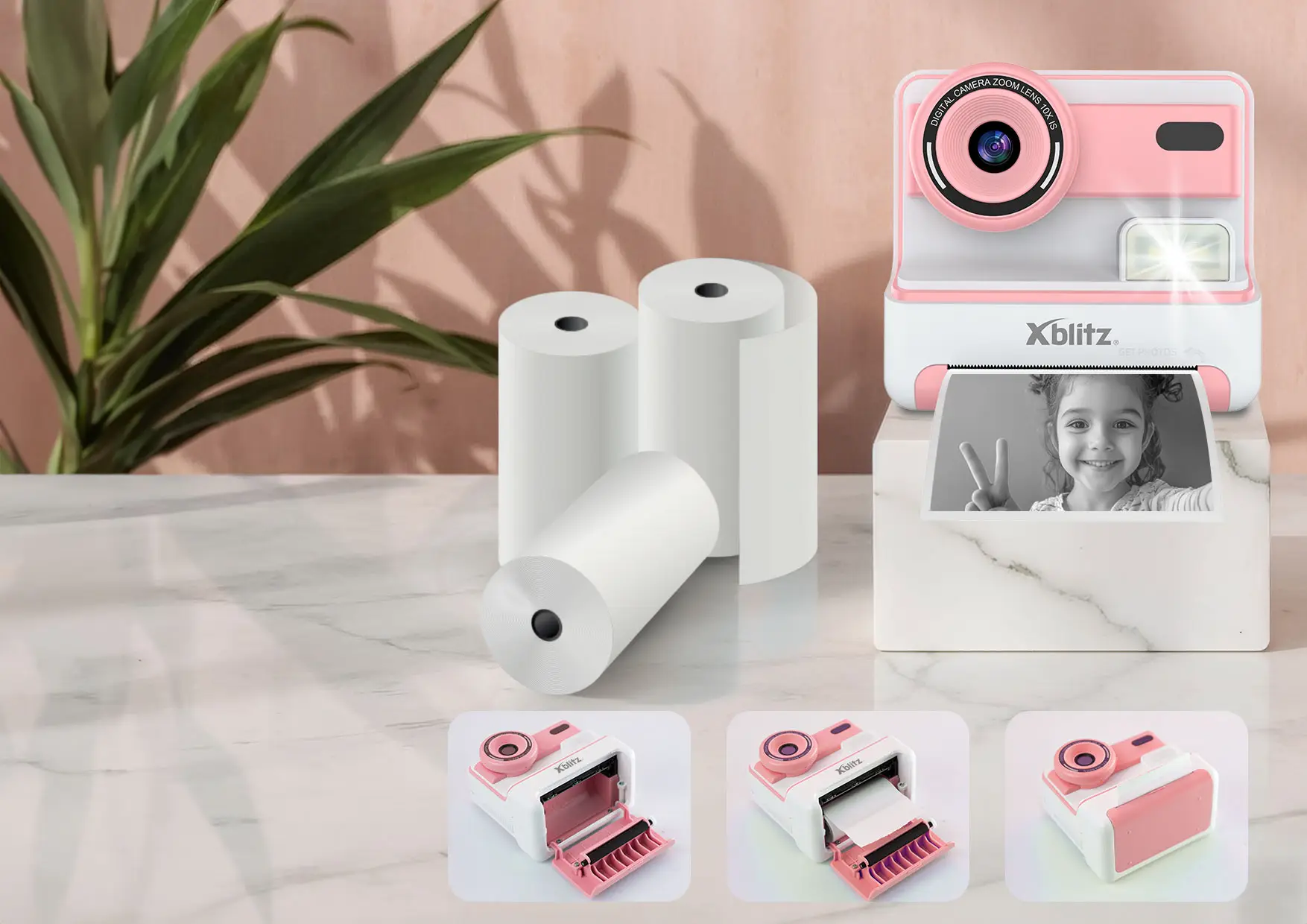 Xblitz Flash Pink Aparat natychmiastowy z drukarką termiczną dla dzieci