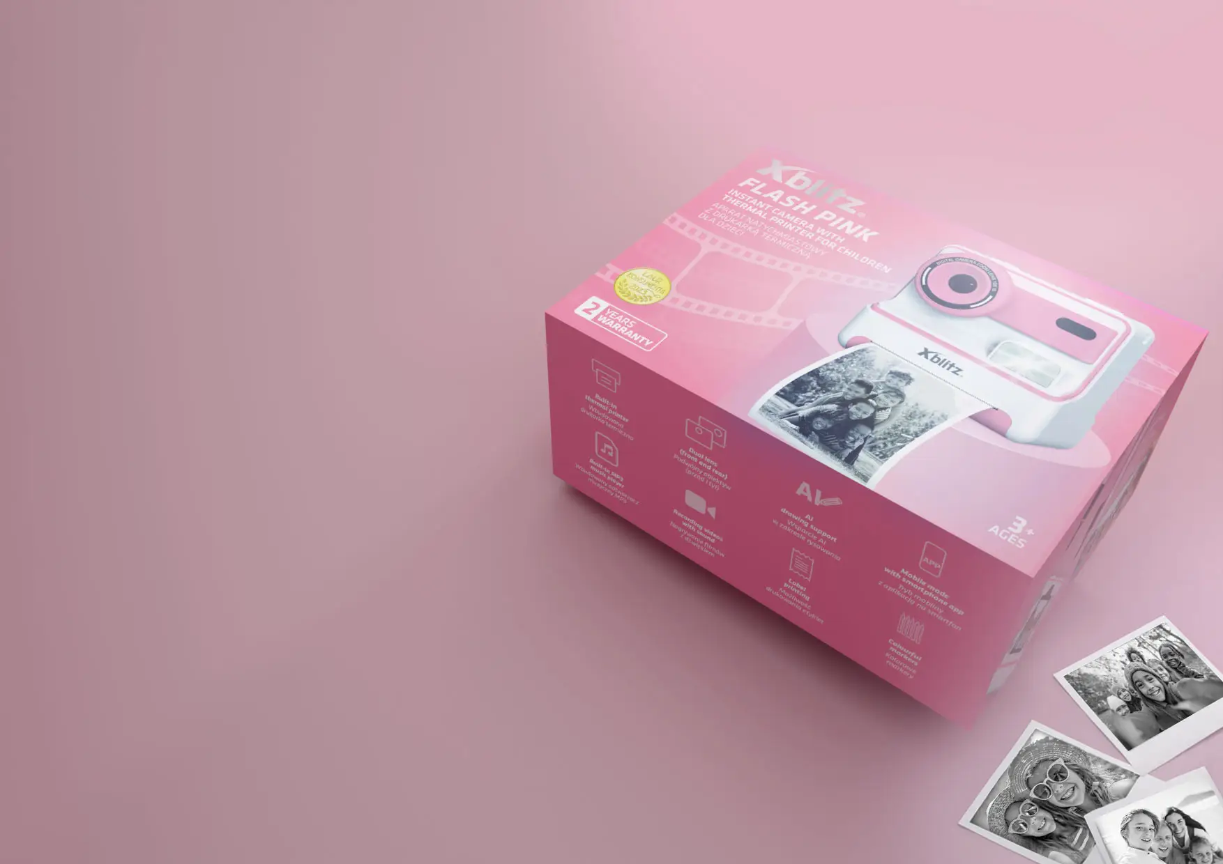 Xblitz Flash Pink Aparat natychmiastowy z drukarką termiczną dla dzieci