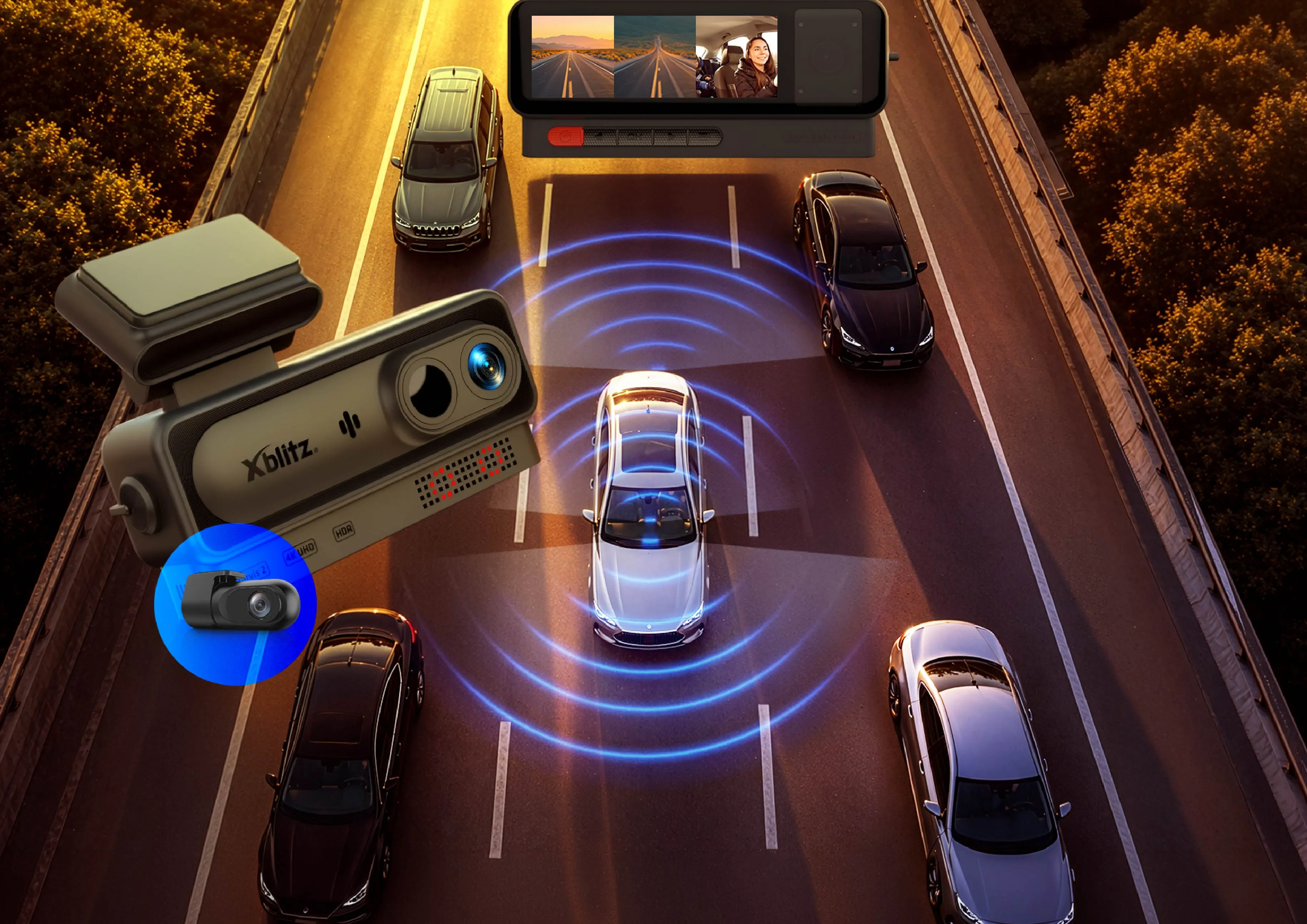 Xblitz Future 3CH - Wideorejestrator premium 3-kanałowy z 4k HDR Starvis 2 i GPS