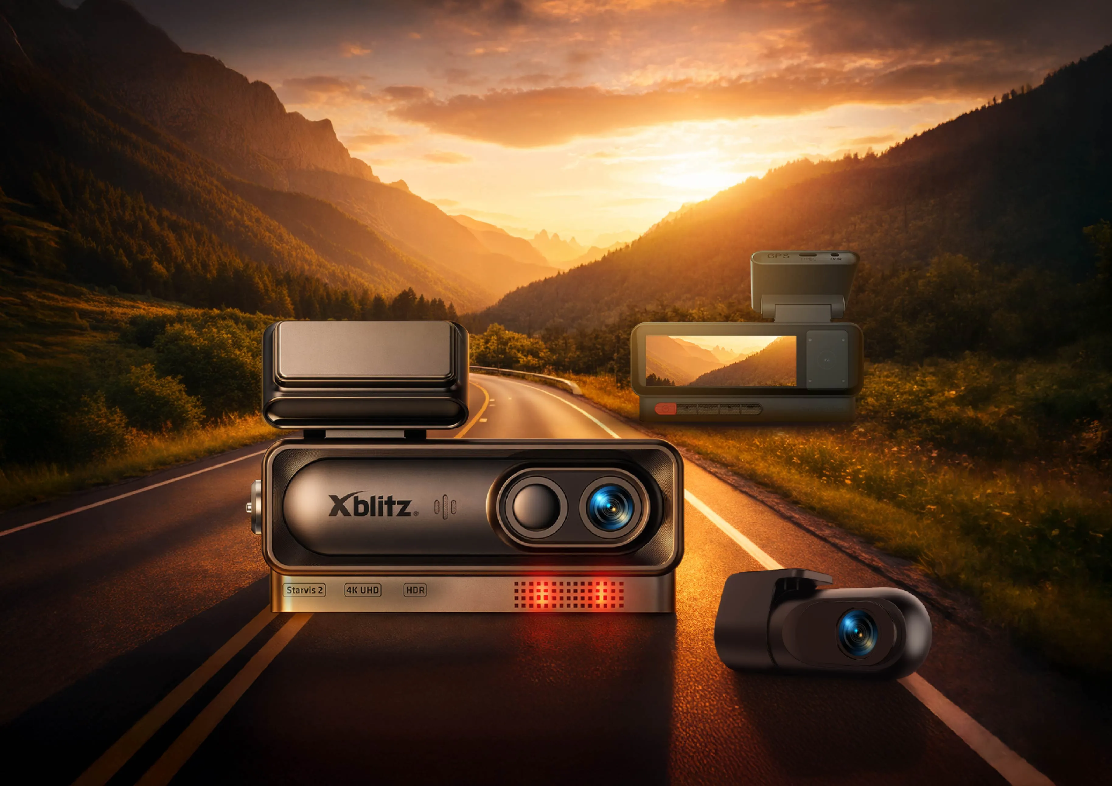 Xblitz Future 3CH - Wideorejestrator premium 3-kanałowy z 4k HDR Starvis 2 i GPS