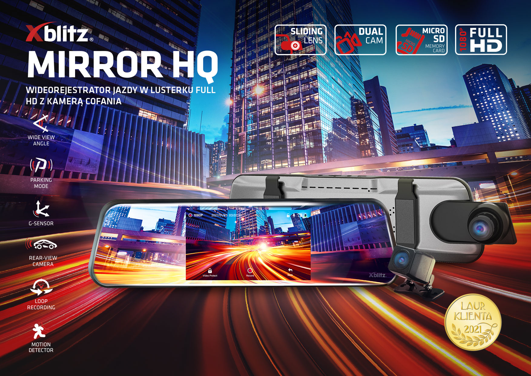 Slider wideorejestratora jazdy Mirror HQ