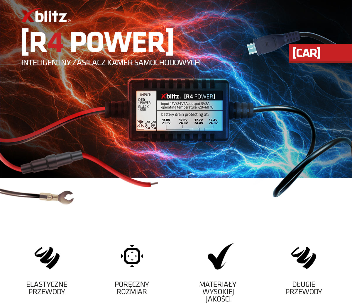 Inteligentny zasilacz kamer samochowych Xblitz R4 POWER