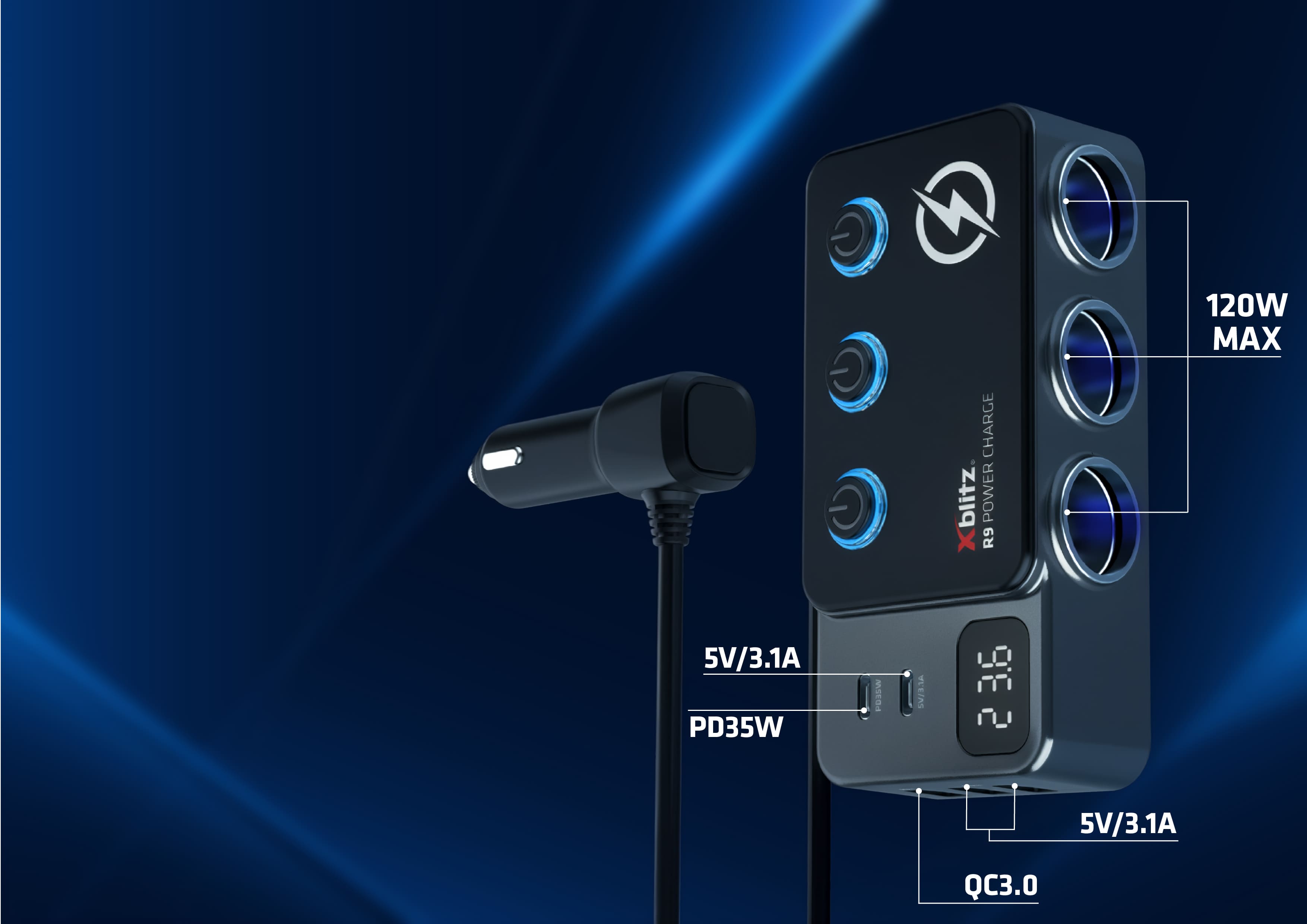 Schemat z ikonami pokazujący maksymalnie 8 podłączonych urządzeń i oznaczenie 120 W