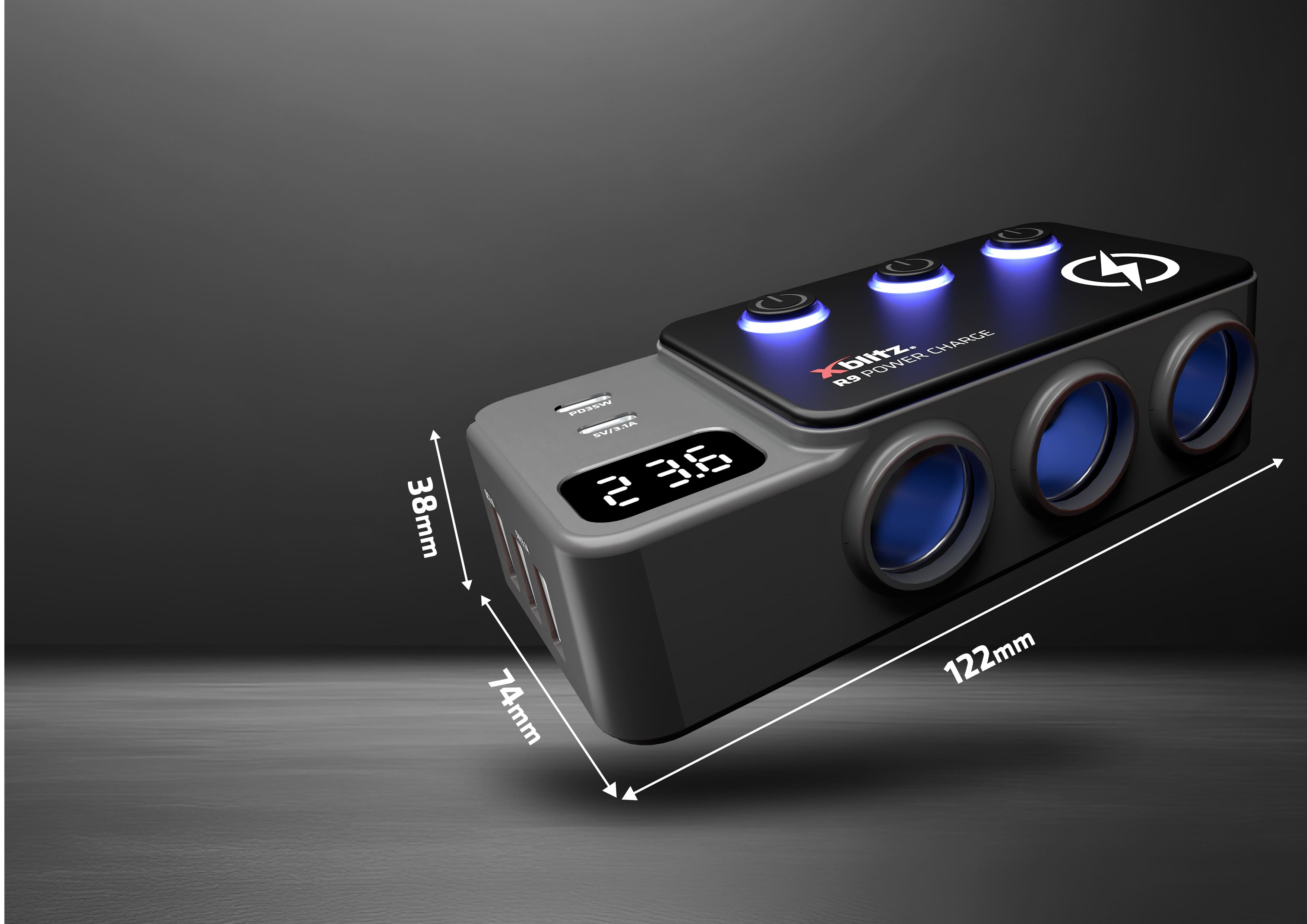 Rysunek techniczny z wymiarami rozdzielacza podanymi w milimetrach