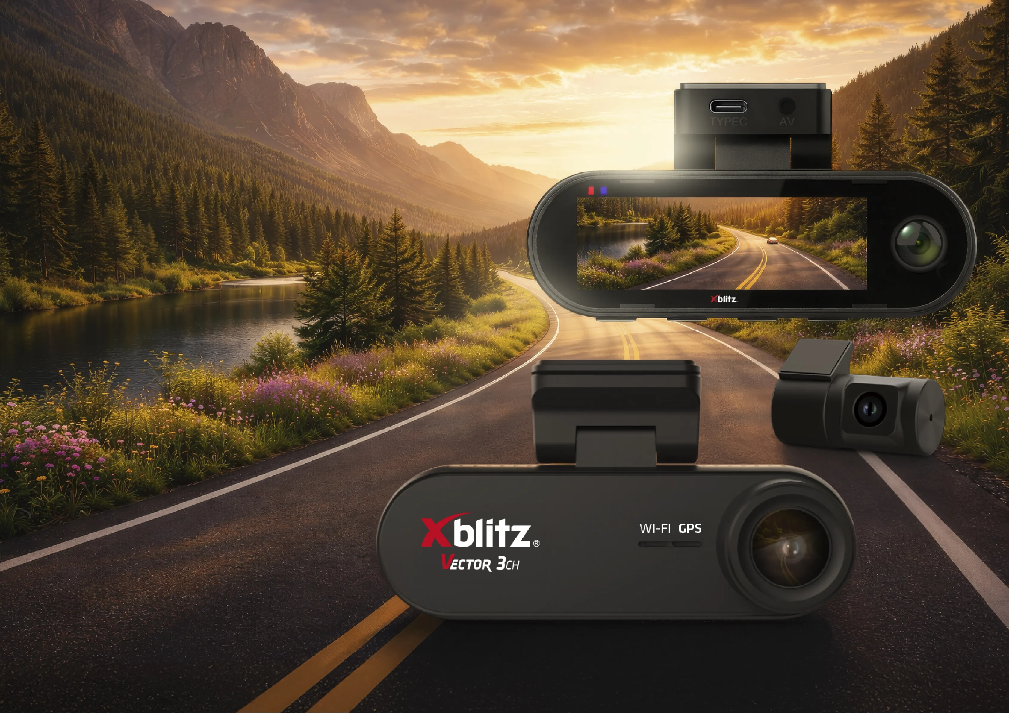 Xblitz Vector 3CH - Wideorejestrator 3-kanałowy z kamera wsteczna, wi-fi I GPS