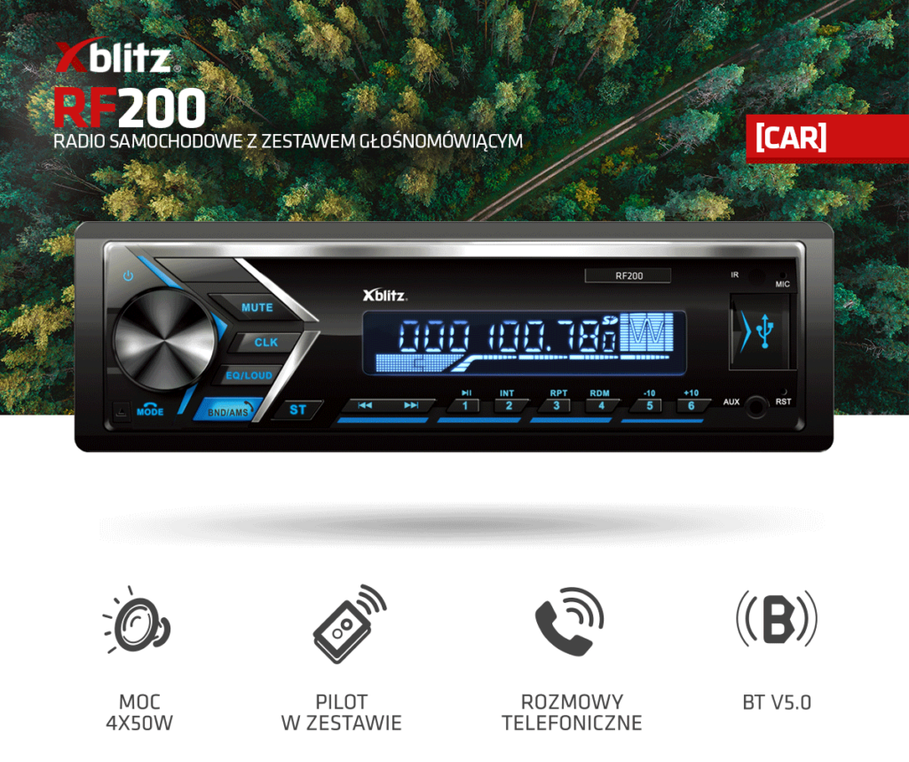 Radio samochodowe z zestawem głośnomówiący Xblitz RF 200 