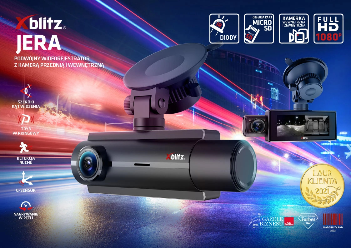 Wideorejestrator podwójny z kamerą przednią i wewnętrzną Xblitz Jera