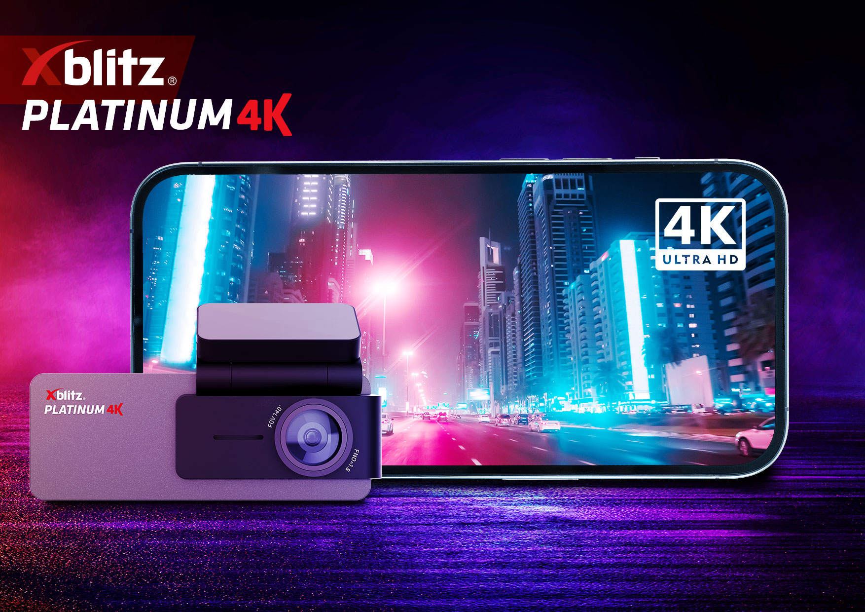 Wideorejestrator WiFi z kamerą tylną Xblitz Platinum 4K