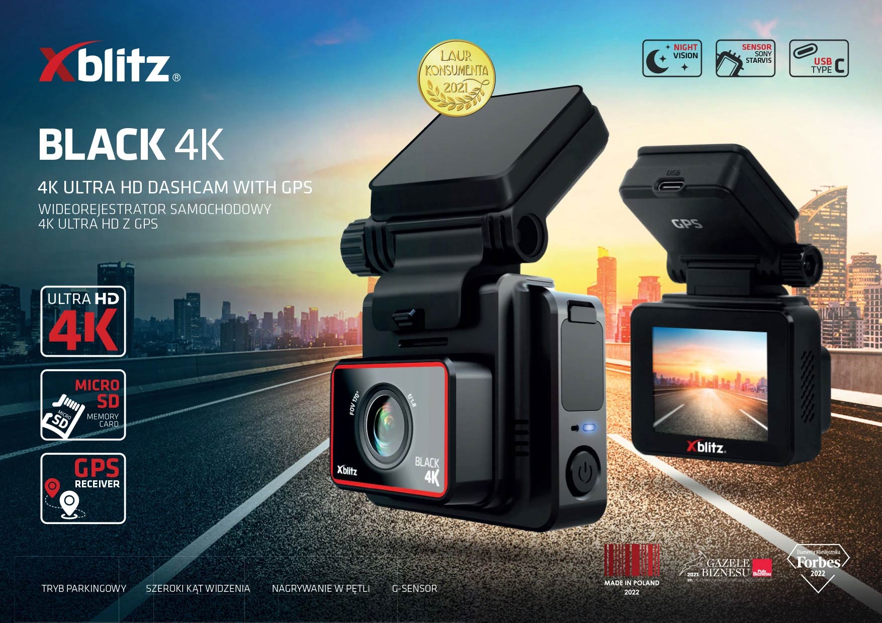 Kamera samochodowa Xblitz BLACK 4K z GPS