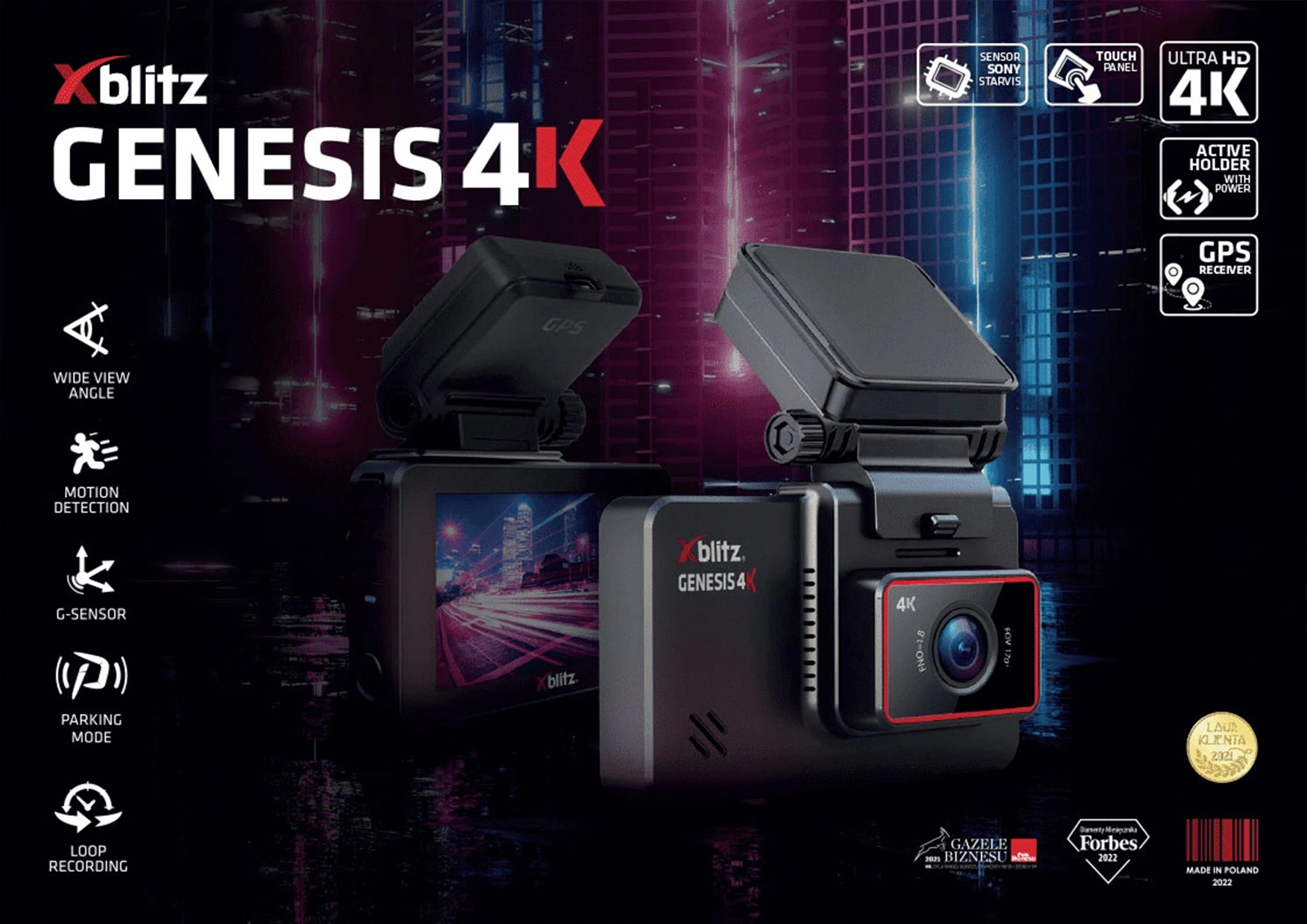 Kamera samochodowa Genesis 4k z trybem parkingowym