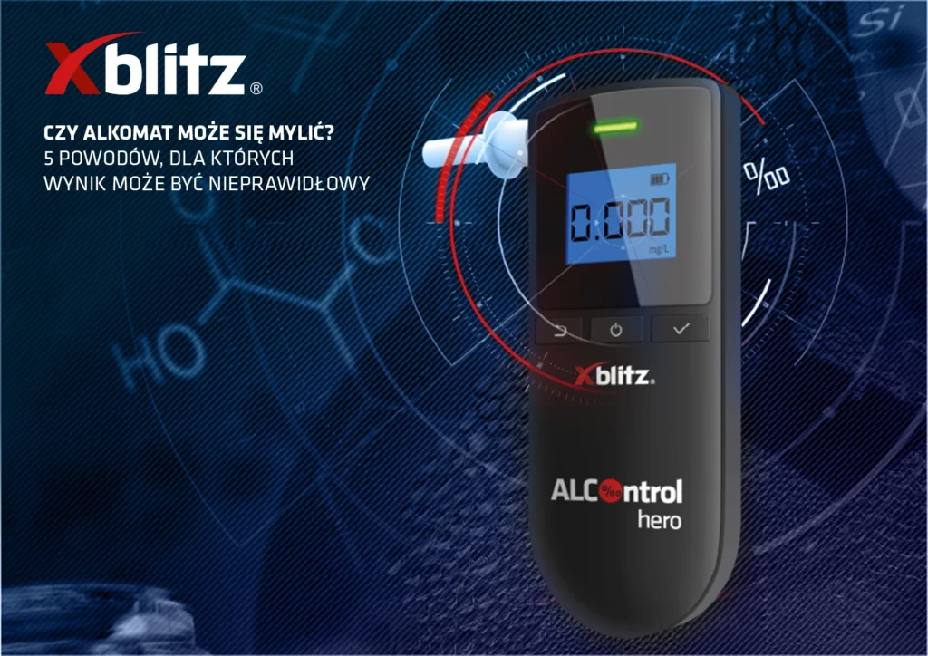 Alkomat Xblitz ALControl Hero na tle graficznym z napisem